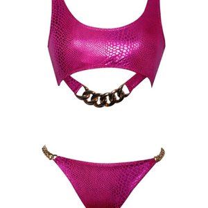 SANTORINI RUBY PINK TWO PIECE SWIMSUIT GOLD CHAIN